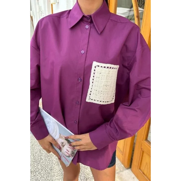 Süzine Cepli Arkası Yırtmaçlı Oversize Gömlek 3420