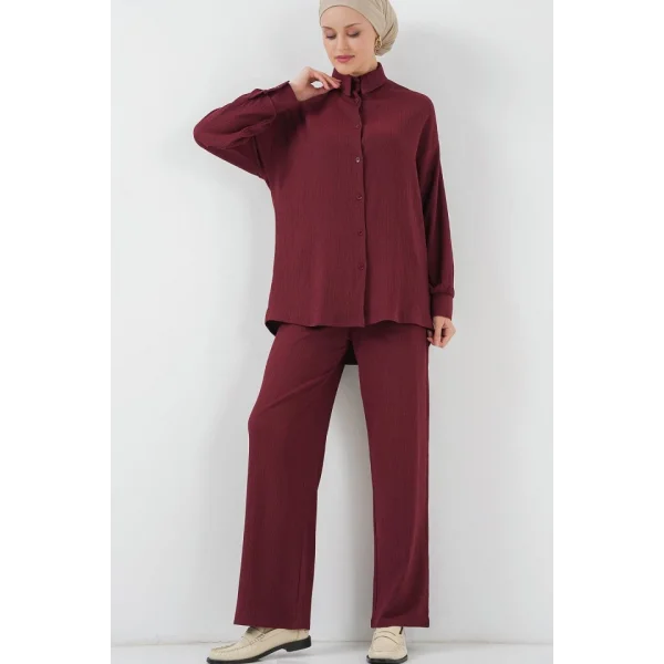 T5858 Örme Tesettür İkili Takım - Mürdüm