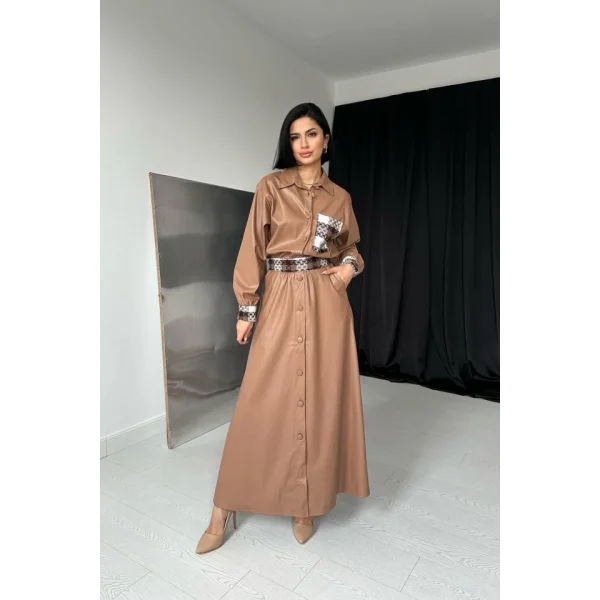 Taba Garnili Etekli Deri Takım