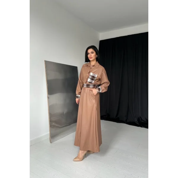 Taba Garnili Etekli Deri Takım