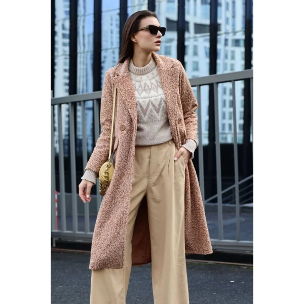 Taba Oversize Uzun Buklet Kaban 9127