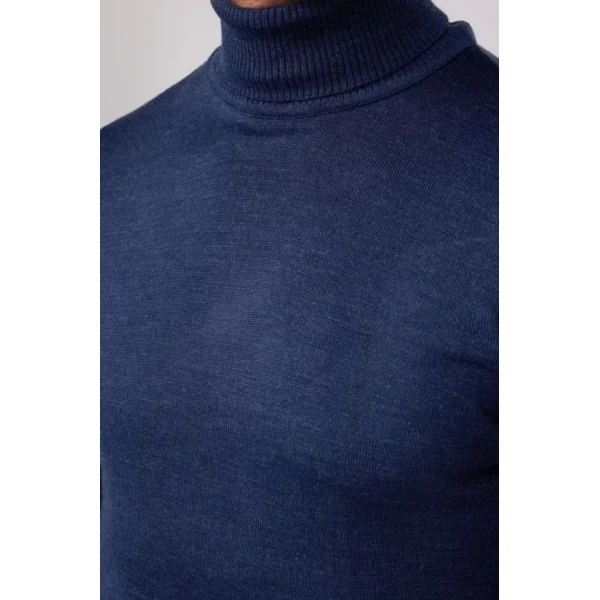 Tam Boğazlı Balıkçı Yaka Dokuma Triko - İndigo