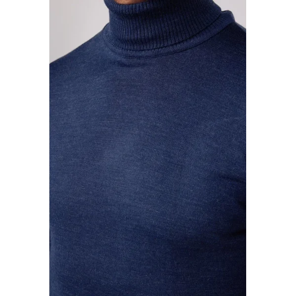 Tam Boğazlı Balıkçı Yaka Dokuma Triko - İndigo