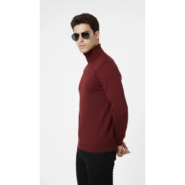 Tam Boğazlı Balıkcı Yaka Triko Kazak Yumuşak Dokulu Pamuklu Ince Dokuma, Uzun Kollu Rahat Regular Kalıp - Bordo