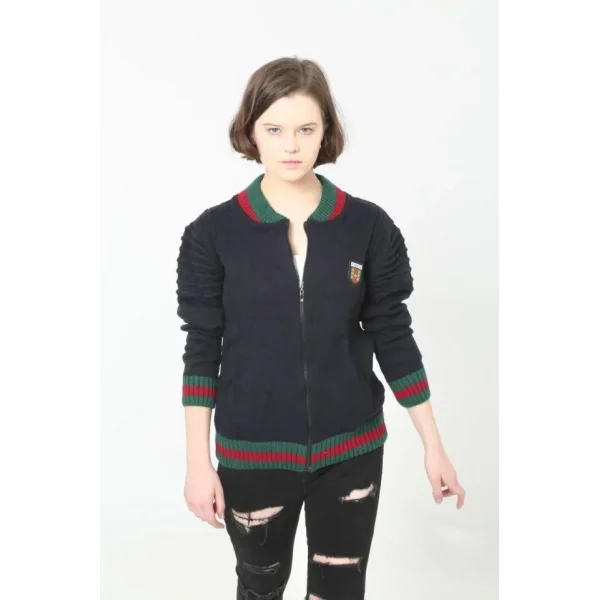 Tam Fermuarlı Triko Hırka - Lacivert