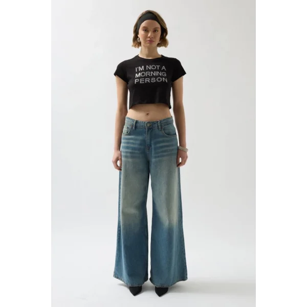 Taş Detay Crop T-Shirt