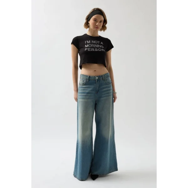 Taş Detay Crop T-Shirt