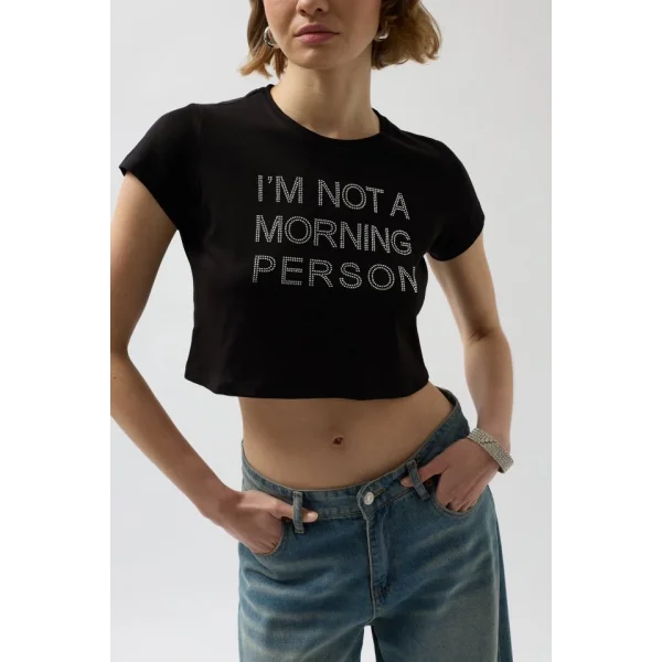 Taş Detay Crop T-Shirt