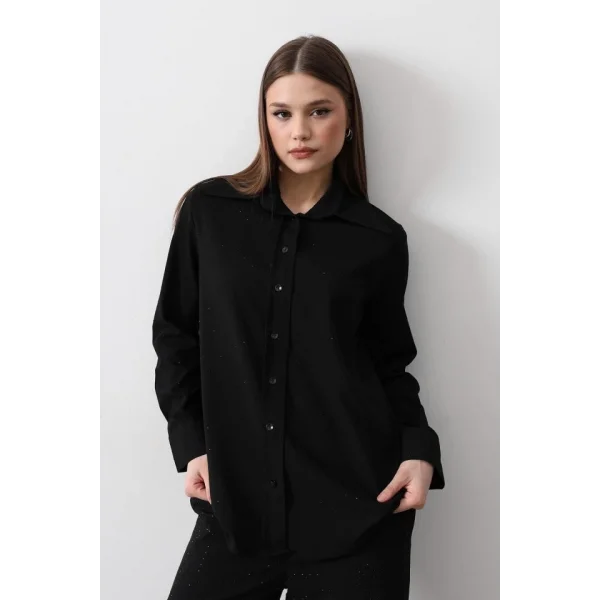 Taş Detaylı Gömlek  iyah