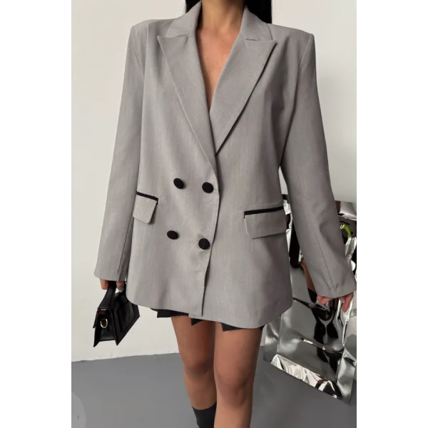 TASARIM CEKET KAPLAMA DÜĞMELİ - Gri