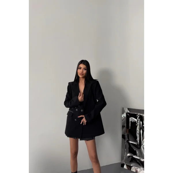 TASARIM CEKET KAPLAMA DÜĞMELİ - Siyah