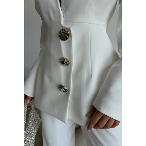 TASARIM CEKET-PANTOLON TAKIM METAL DÜĞME DETAYLI - Beyaz