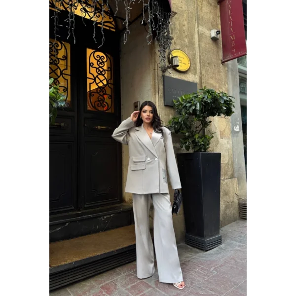 TASARIM ETİKET DETAYLI CEKET - PANTOLON TAKIM - Gri