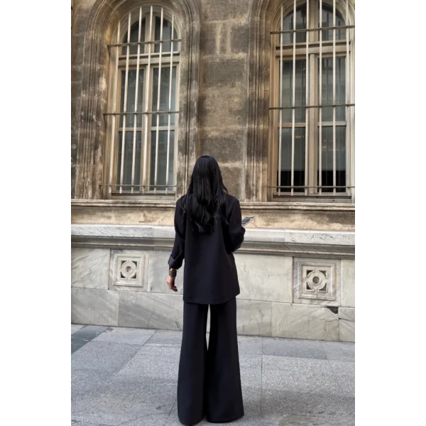 TASARIM ETİKET DETAYLI CEKET - PANTOLON TAKIM - Siyah