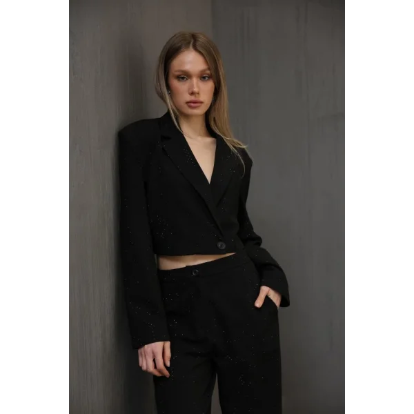 Taşlı Crop Ceket  iyah