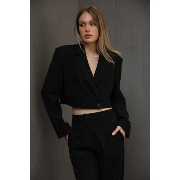 Taşlı Crop Ceket  iyah