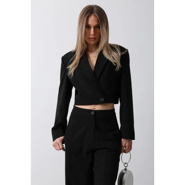 Taşlı Crop Ceket  iyah