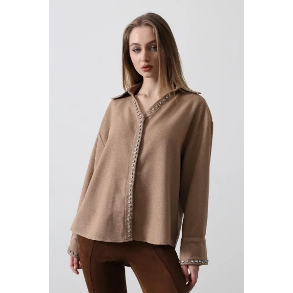 Taşlı Gömlek  Bej