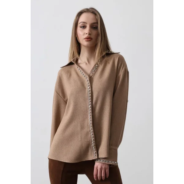 Taşlı Gömlek  Bej
