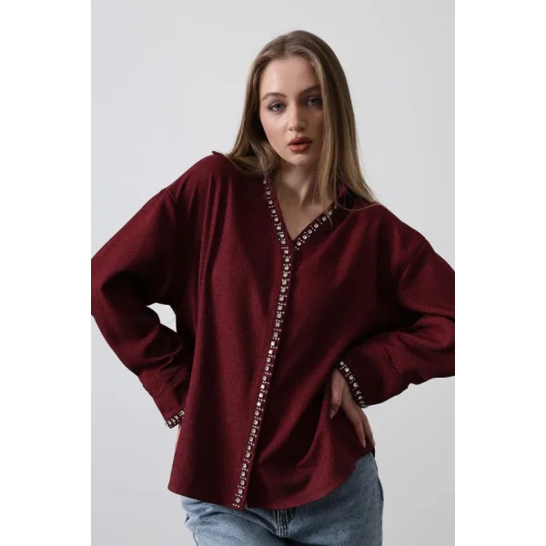 Taşlı Gömlek  Bordo