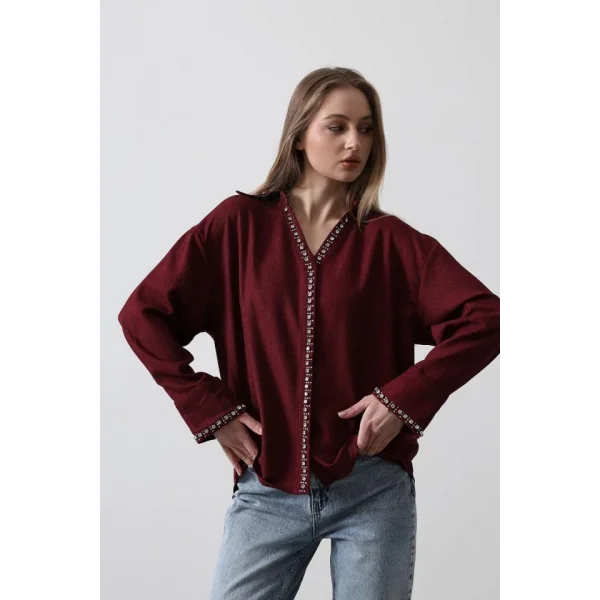 Taşlı Gömlek  Bordo