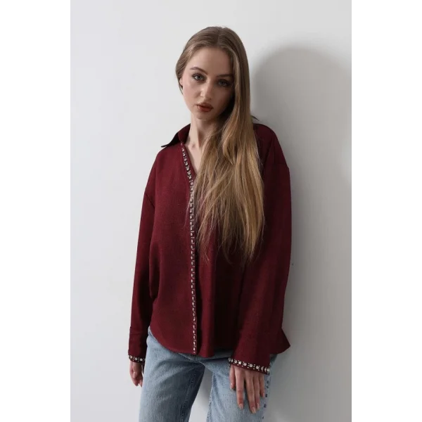 Taşlı Gömlek  Bordo