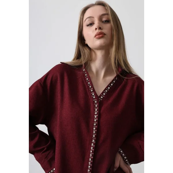 Taşlı Gömlek  Bordo
