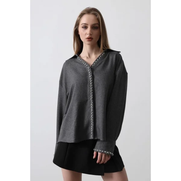 Taşlı Gömlek  Gri