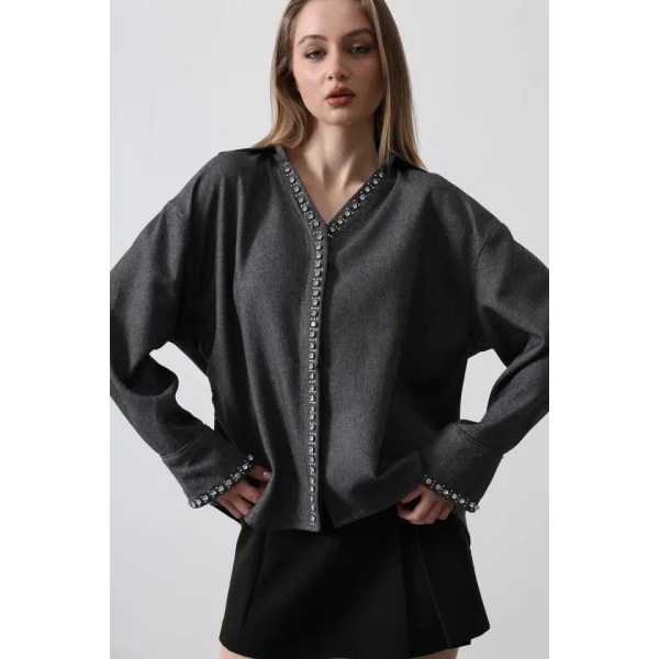 Taşlı Gömlek  Gri