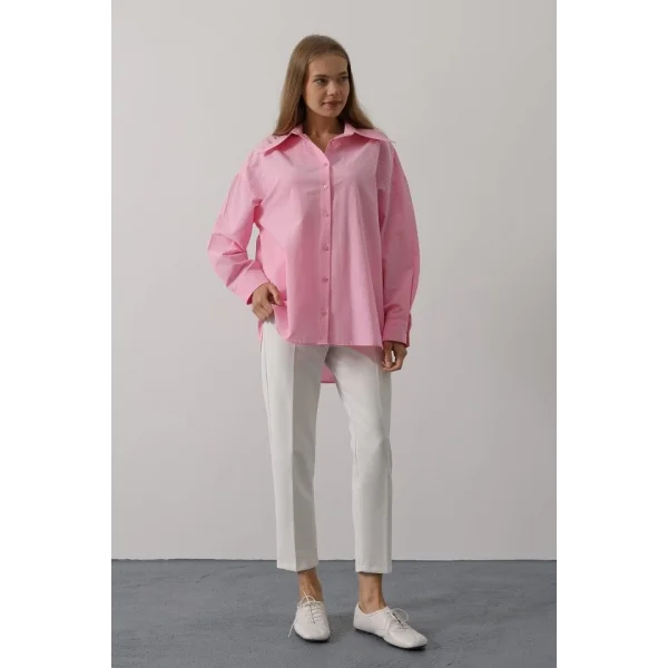 Taşlı Sivri Yaka Gömlek - Pembe