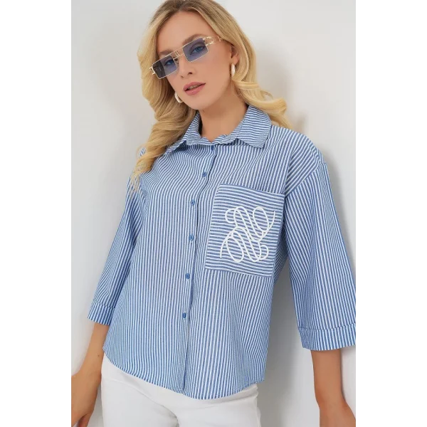 Tek Cep Nakışlı Gömlek 20328 - Lacivert