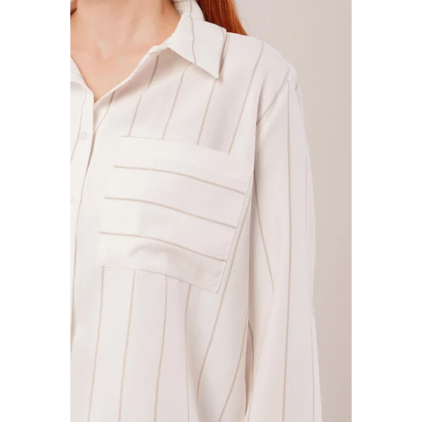 Tek Cepli Bej Çizgili Gömlek