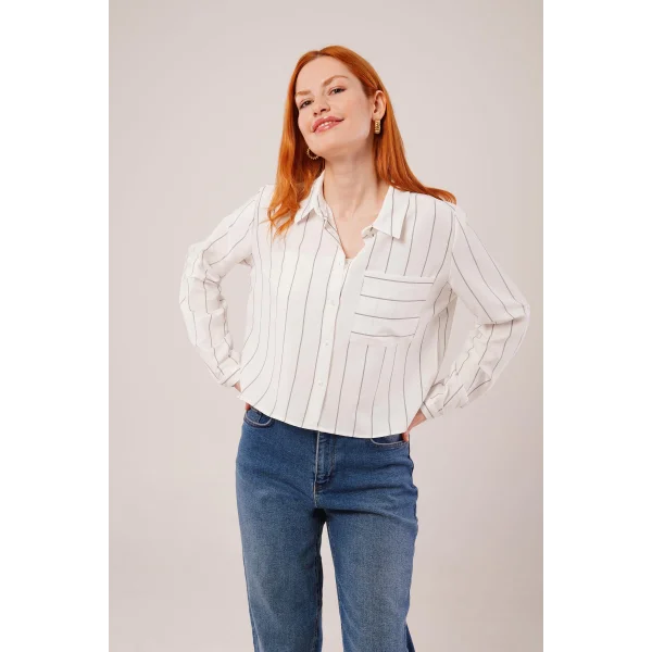 Tek Cepli Gri Çizgili Gömlek