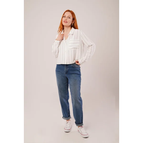 Tek Cepli Gri Çizgili Gömlek