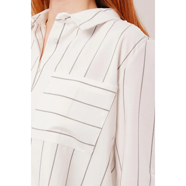 Tek Cepli Gri Çizgili Gömlek