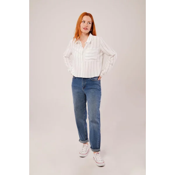 Tek Cepli Gri Çizgili Gömlek