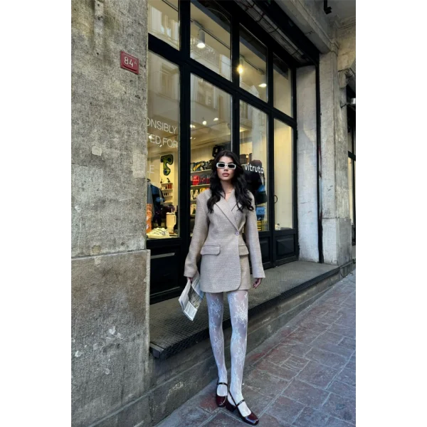 TEK DÜĞE CEKET ŞANE KUAŞ  Bej