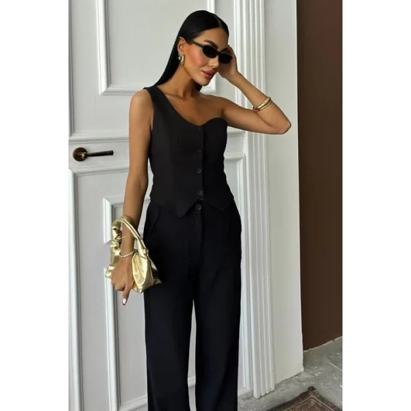 Tek Omuz Büstiyer Plazzo Pantolon Viscon Takım 10159