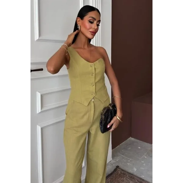 Tek Omuz Büstiyer Plazzo Pantolon Viscon Takım 10159