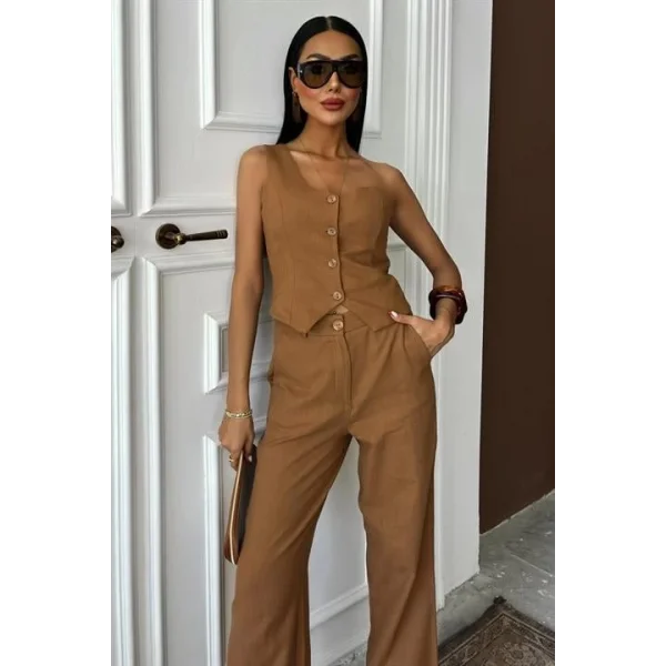 Tek Omuz Büstiyer Plazzo Pantolon Viscon Takım 10159