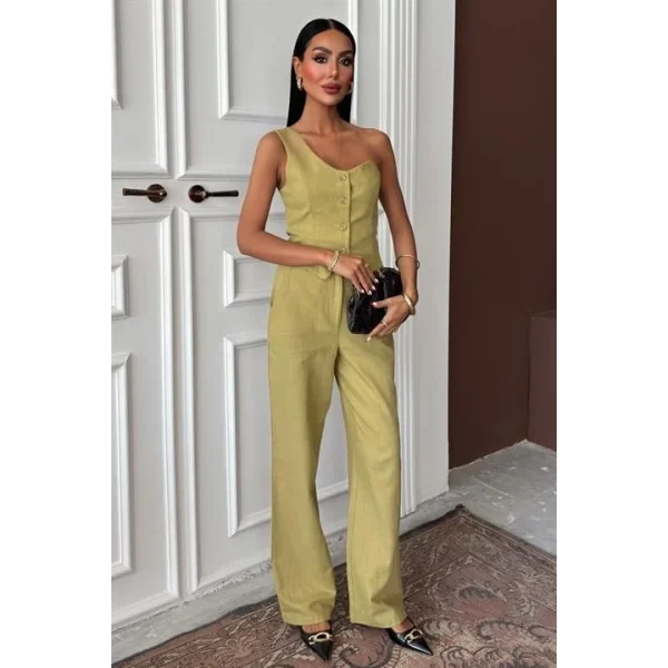 Tek Omuz Büstiyer Plazzo Pantolon Viscon Takım 10159