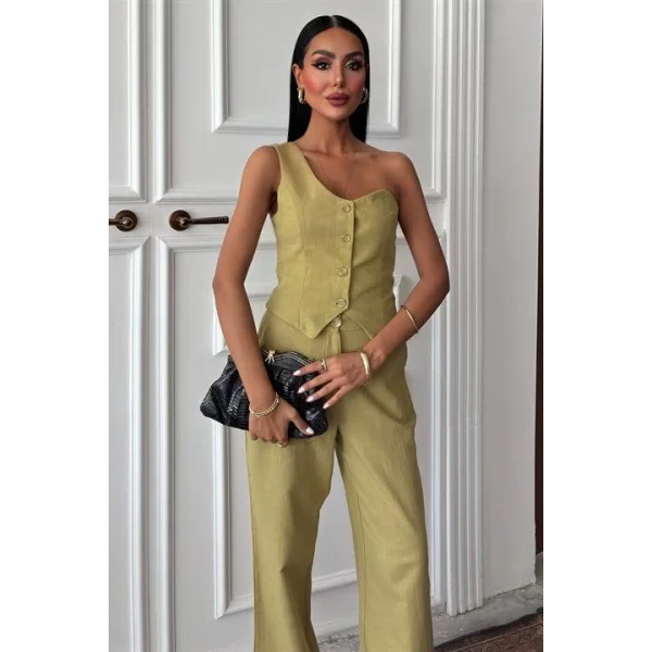 Tek Omuz Büstiyer Plazzo Pantolon Viscon Takım 10159