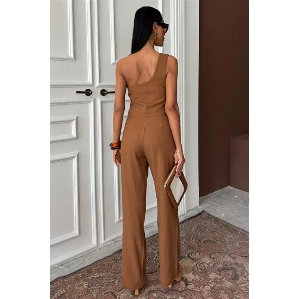 Tek Omuz Büstiyer Plazzo Pantolon Viscon Takım 10159