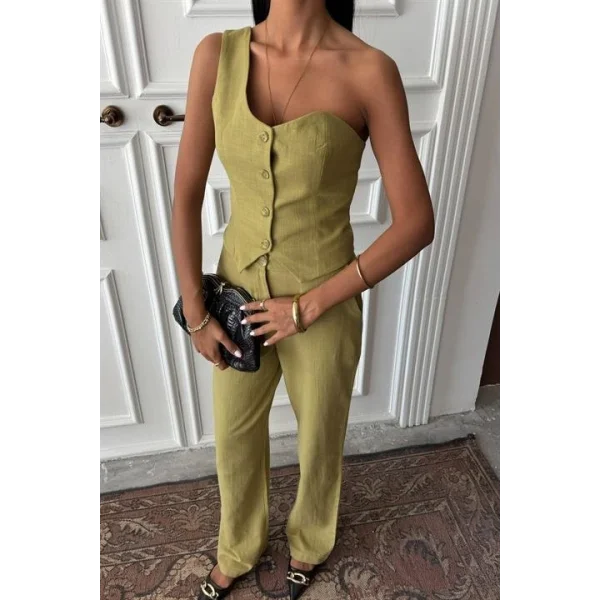 Tek Omuz Büstiyer Plazzo Pantolon Viscon Takım 10159