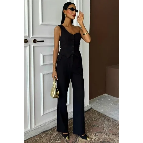 Tek Omuz Büstiyer Plazzo Pantolon Viscon Takım 10159