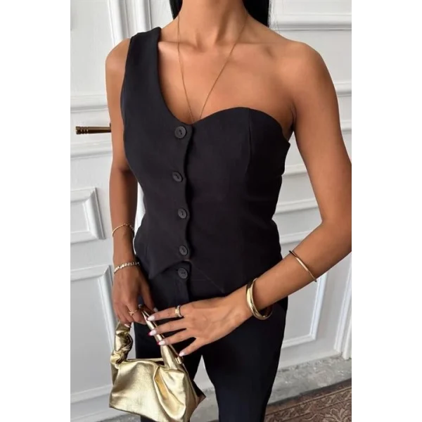 Tek Omuz Büstiyer Plazzo Pantolon Viscon Takım 10159