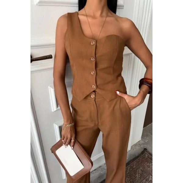 Tek Omuz Büstiyer Plazzo Pantolon Viscon Takım 10159