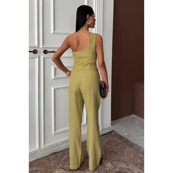 Tek Omuz Büstiyer Plazzo Pantolon Viscon Takım 10159