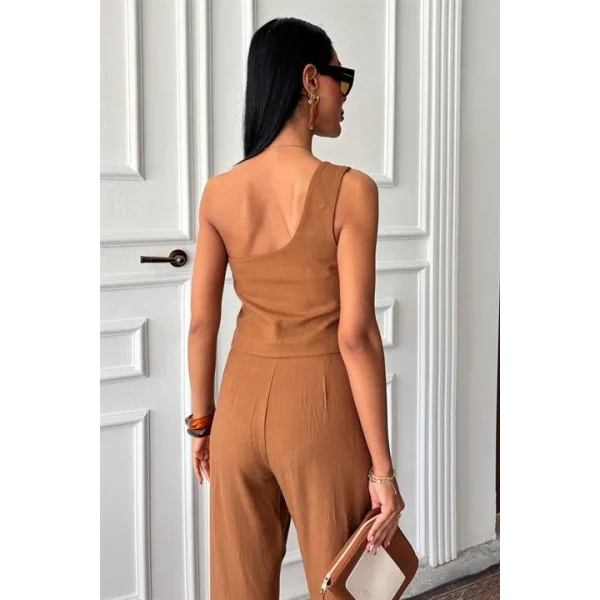 Tek Omuz Büstiyer Plazzo Pantolon Viscon Takım 10159