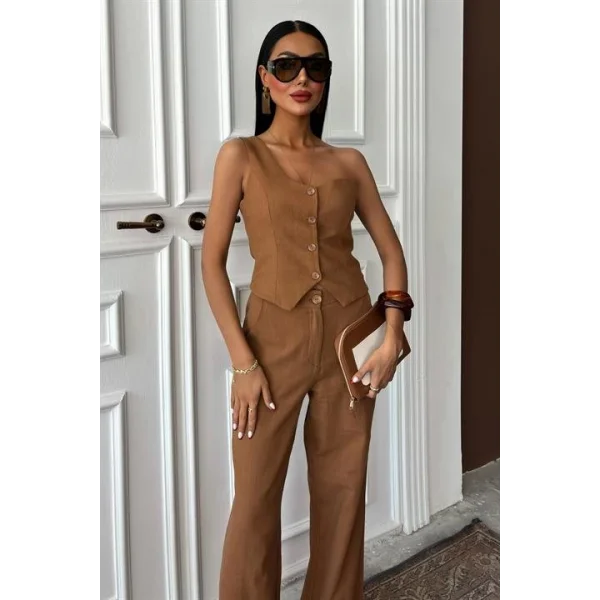 Tek Omuz Büstiyer Plazzo Pantolon Viscon Takım 10159